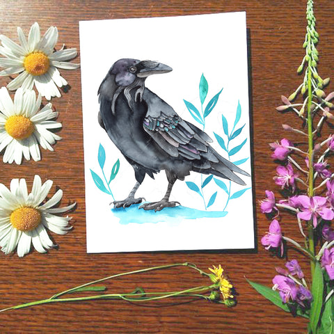 Card - Teal Raven