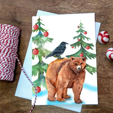 Christmas Card - Bear Raven Christmas