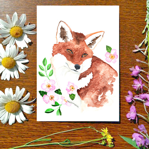Fox and Roses - Greeting Card
