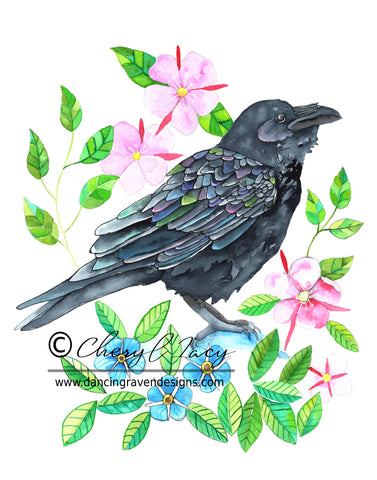 Wildflowers and Raven - Art Original