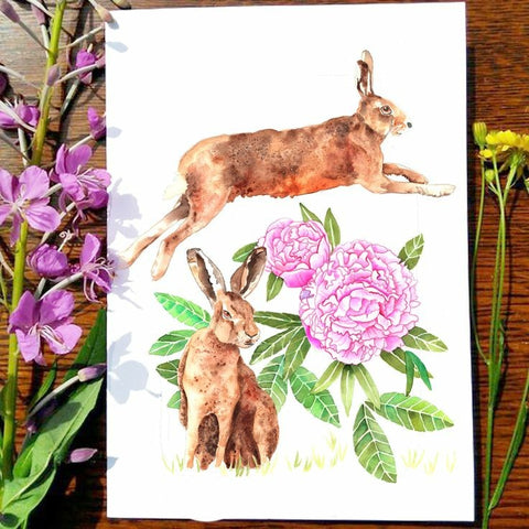 Garden Hares - Greeting Card