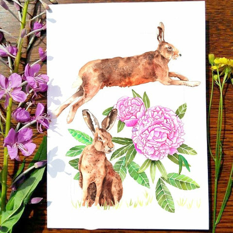 Card - Garden Hares