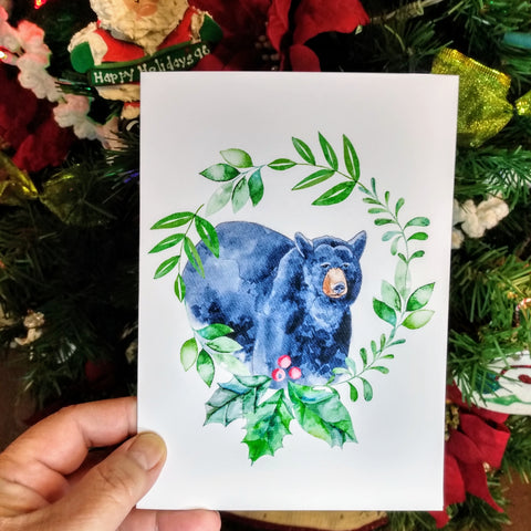 Christmas Greeting Card - Black Bear Wreath
