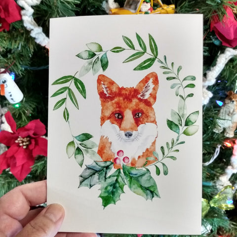 Christmas Greeting Card - Fox Wreath