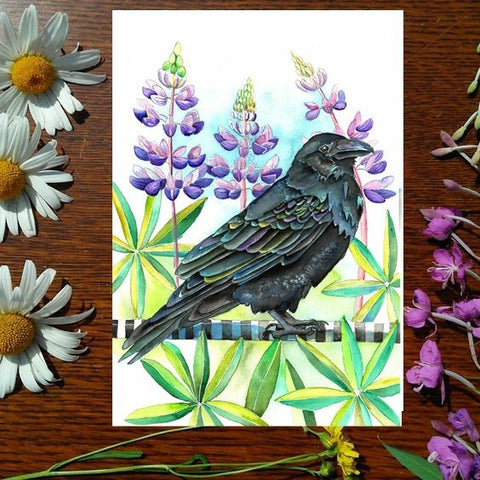 Lupine Raven - Greeting Card