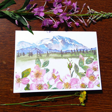 Denali Wild Roses - Greeting Card